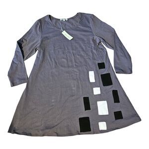 Redwood Court Small 3/4 Sleeve Scoop Neck Patchwork Cotton, Lycra Gray Tunic